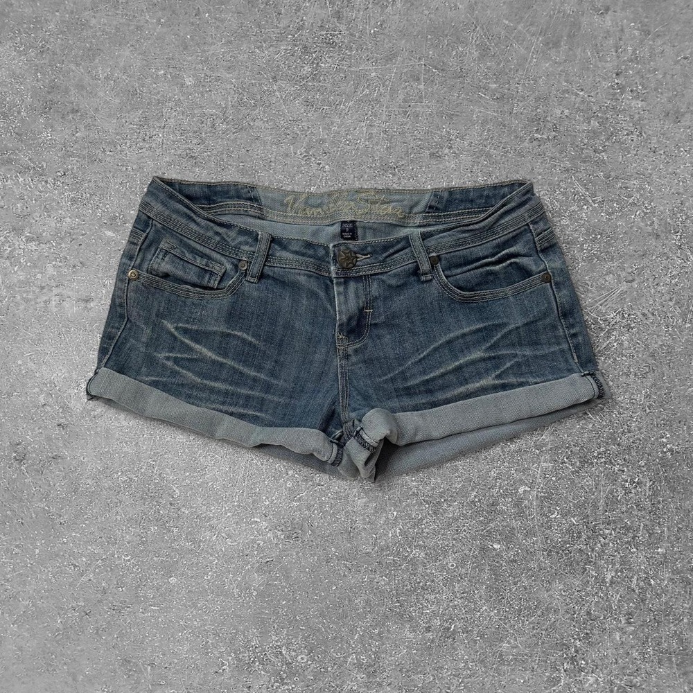 Vanilla Star Low Rise Denim Shorts Blue Y2K Cuffed Jean Shorts Size 9